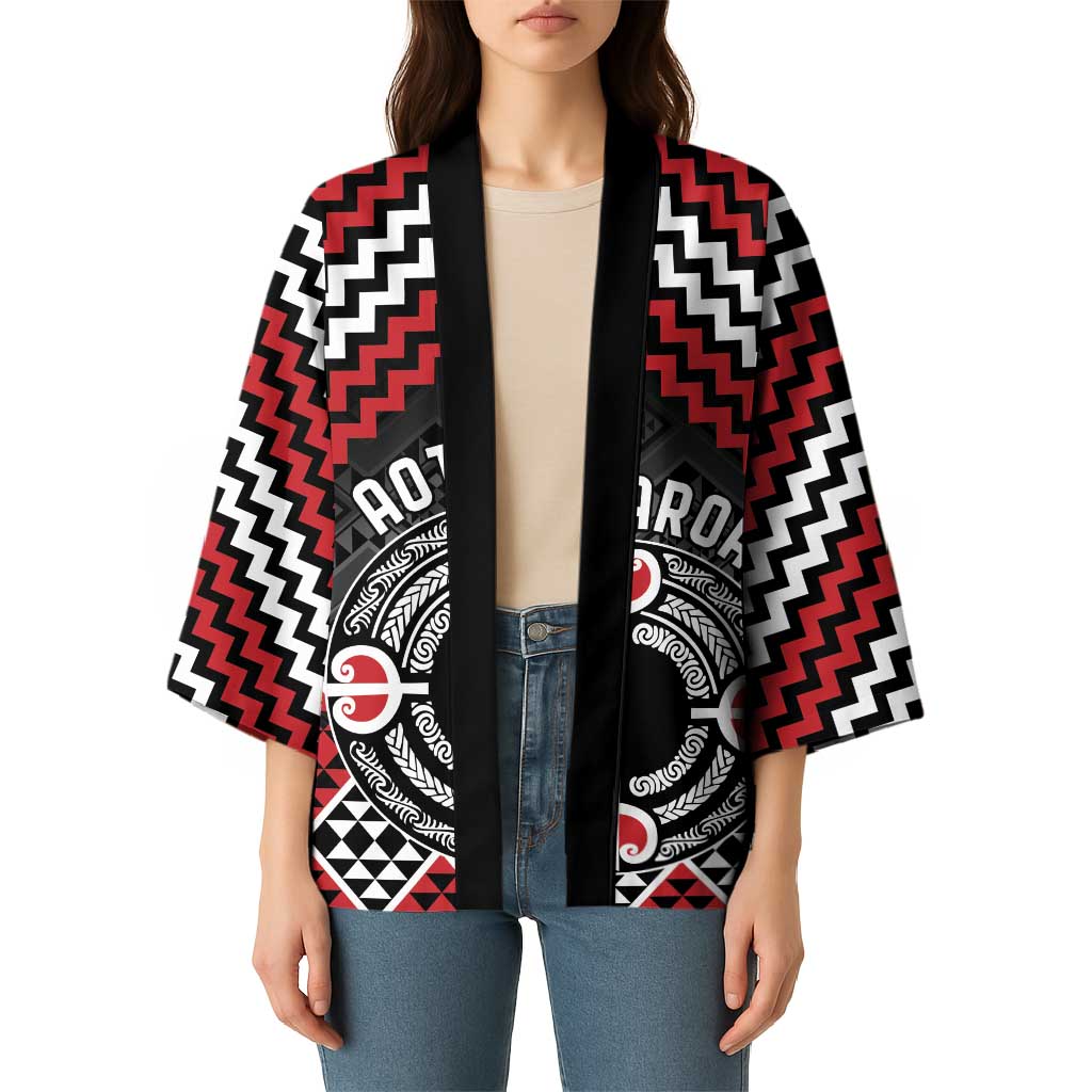 Personalised Aotearoa Niho Taniwha Motif Kimono Red Style LT9 - Polynesian Pride