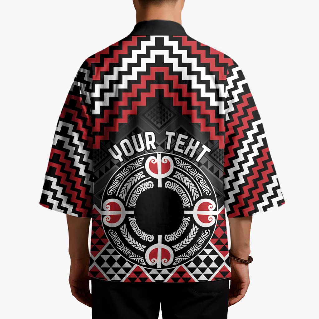 Personalised Aotearoa Niho Taniwha Motif Kimono Red Style LT9 - Polynesian Pride