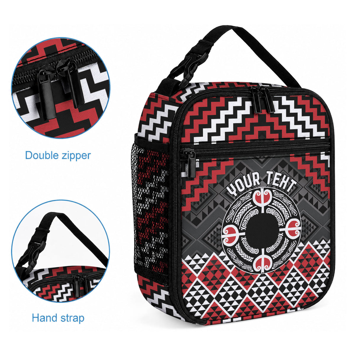 Personalised Aotearoa Niho Taniwha Motif Lunch Bag Red Style LT9 - Polynesian Pride