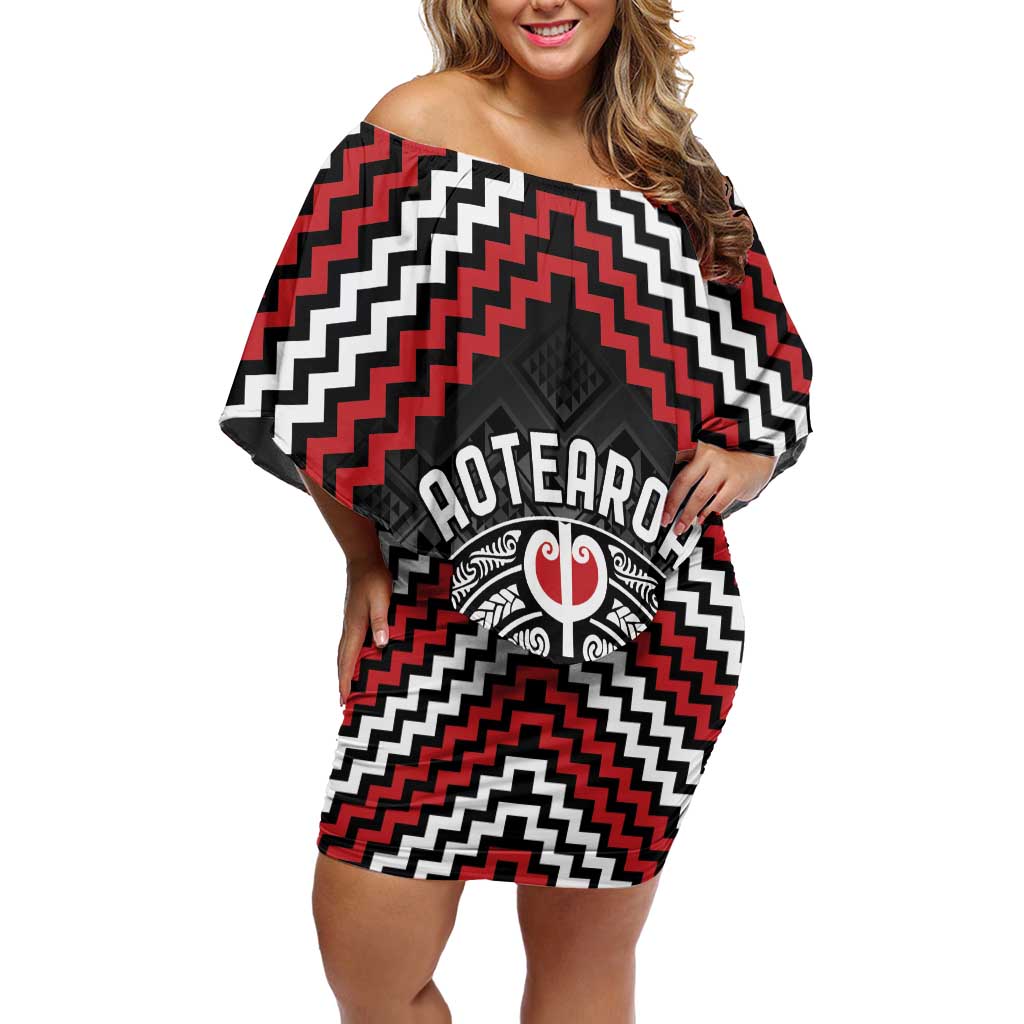 Personalised Aotearoa Niho Taniwha Motif Off Shoulder Short Dress Red Style LT9 Women Red - Polynesian Pride