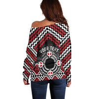 Personalised Aotearoa Niho Taniwha Motif Off Shoulder Sweater Red Style LT9 - Polynesian Pride