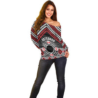 Personalised Aotearoa Niho Taniwha Motif Off Shoulder Sweater Red Style LT9 - Polynesian Pride