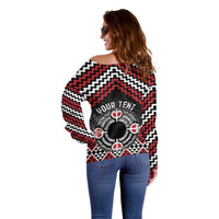 Personalised Aotearoa Niho Taniwha Motif Off Shoulder Sweater Red Style LT9 - Polynesian Pride