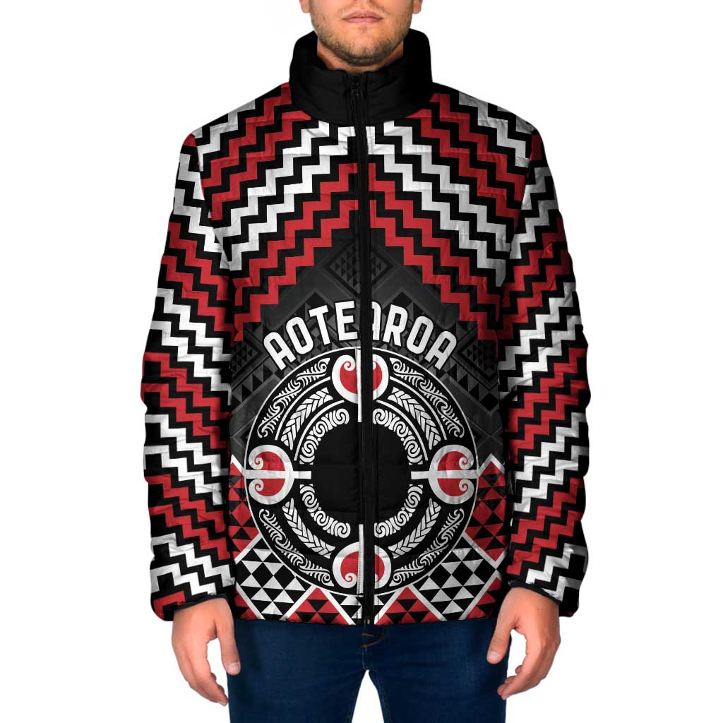 Personalised Aotearoa Niho Taniwha Motif Padded Jacket Red Style LT9 Men Red - Polynesian Pride