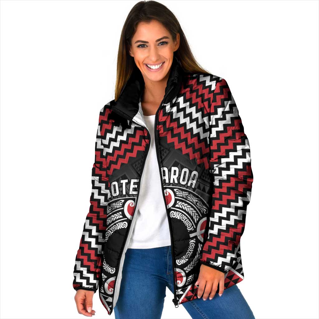 Personalised Aotearoa Niho Taniwha Motif Padded Jacket Red Style LT9 Women Red - Polynesian Pride