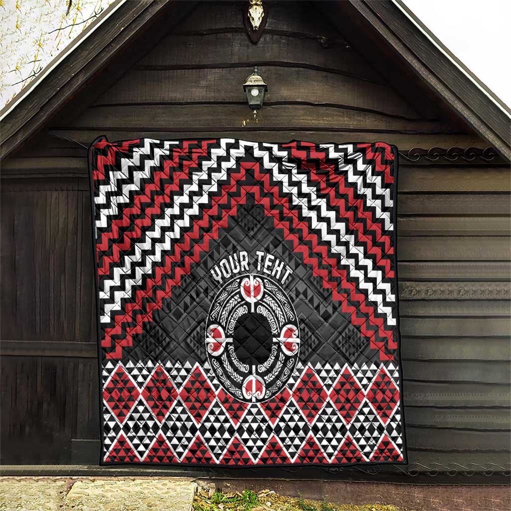 Personalised Aotearoa Niho Taniwha Motif Quilt Red Style LT9 - Polynesian Pride