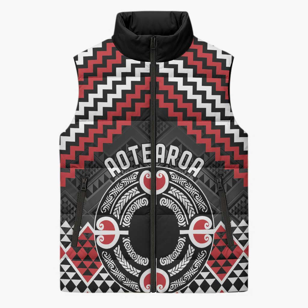 Personalised Aotearoa Niho Taniwha Motif Sleeveless Puffer Jacket Red Style LT9 Unisex Red - Polynesian Pride