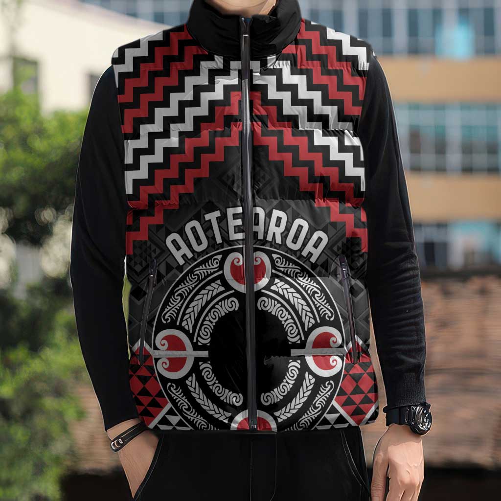 Personalised Aotearoa Niho Taniwha Motif Sleeveless Puffer Jacket Red Style LT9 - Polynesian Pride