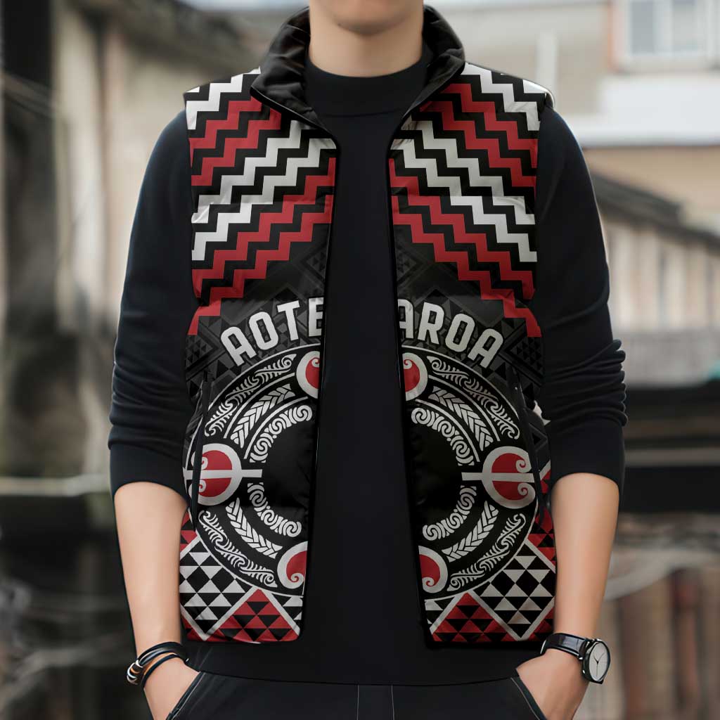 Personalised Aotearoa Niho Taniwha Motif Sleeveless Puffer Jacket Red Style LT9 - Polynesian Pride