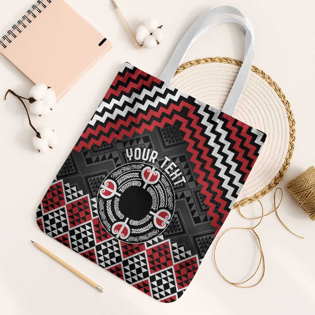 Personalised Aotearoa Niho Taniwha Motif Tote Bag Red Style LT9 White Strap One Size Red - Polynesian Pride