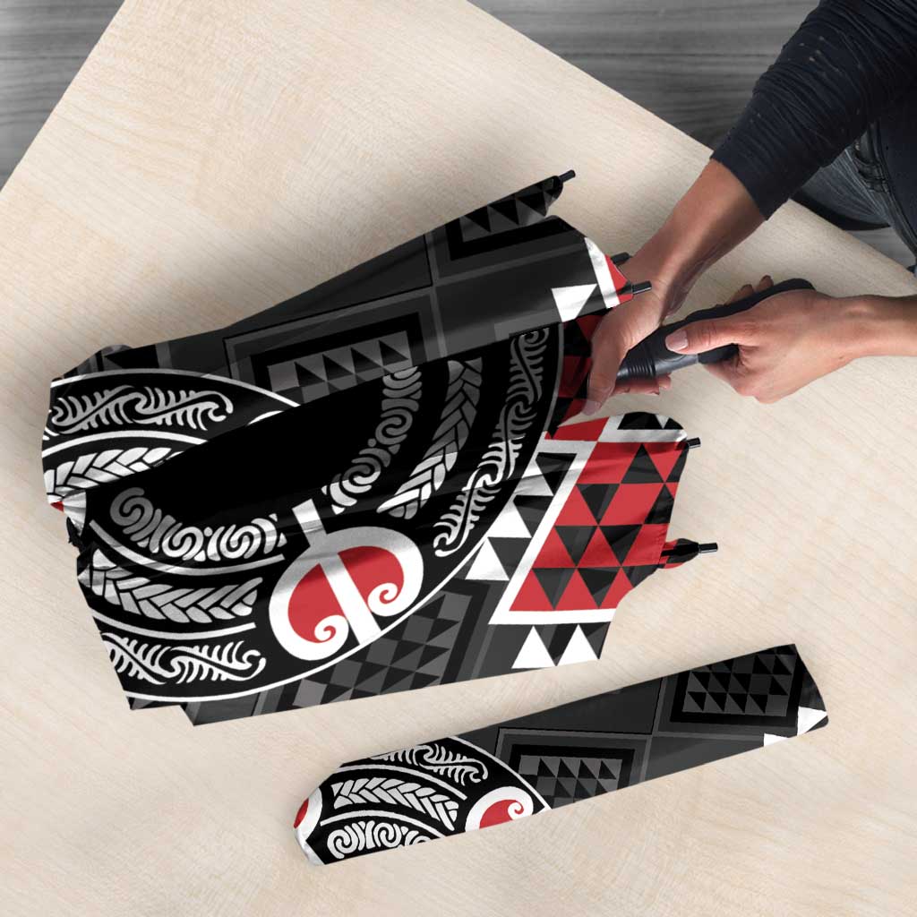Personalised Aotearoa Niho Taniwha Motif Umbrella Red Style LT9 - Polynesian Pride