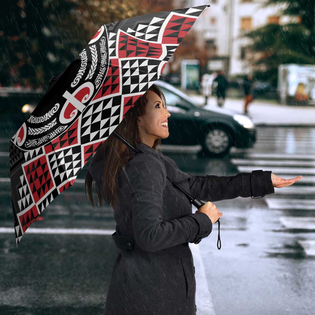 Personalised Aotearoa Niho Taniwha Motif Umbrella Red Style LT9 - Polynesian Pride