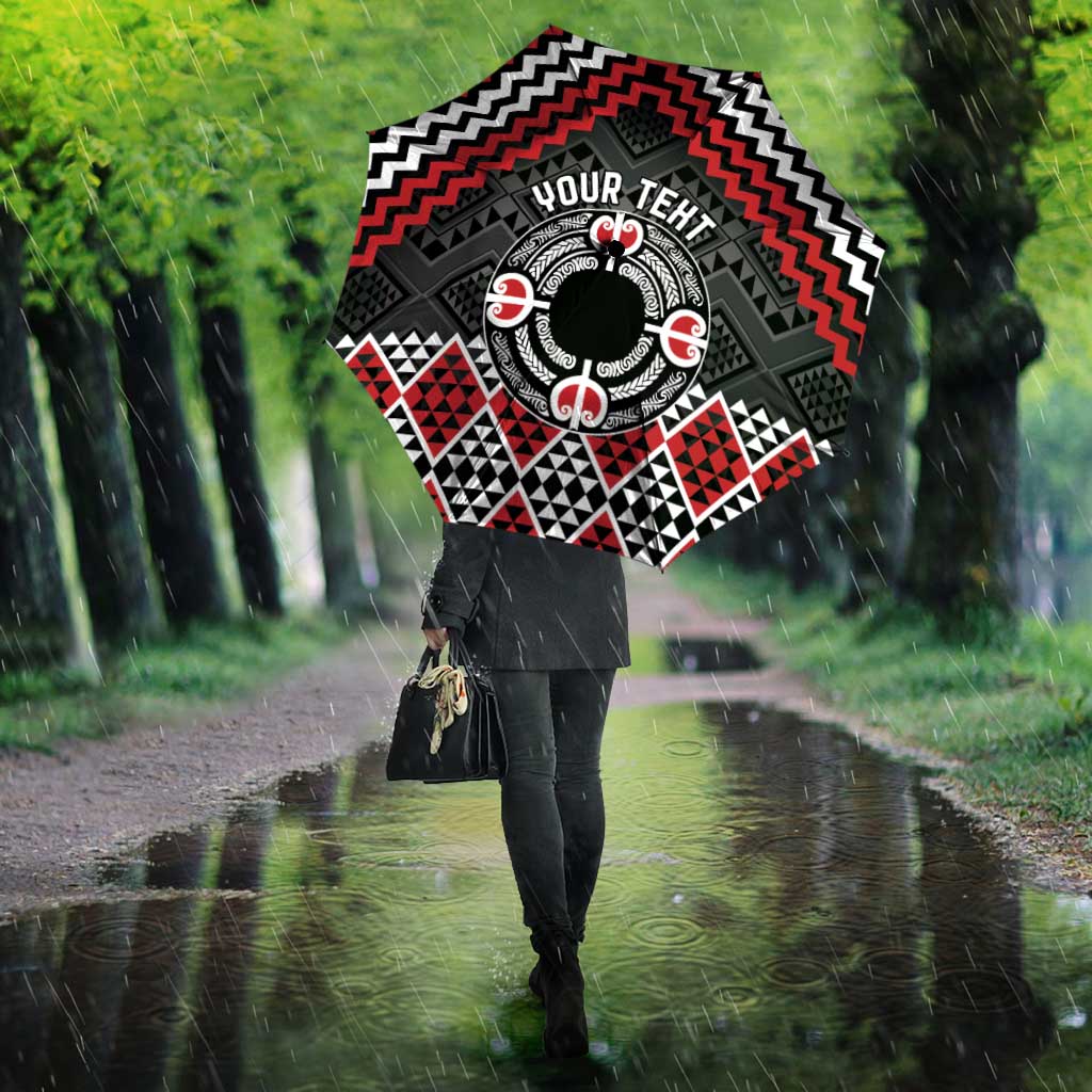 Personalised Aotearoa Niho Taniwha Motif Umbrella Red Style LT9 - Polynesian Pride
