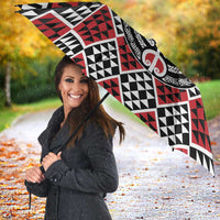 Personalised Aotearoa Niho Taniwha Motif Umbrella Red Style LT9 - Polynesian Pride