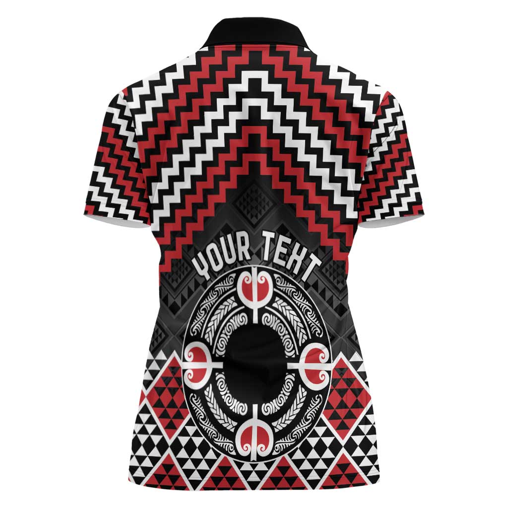 Personalised Aotearoa Niho Taniwha Motif Women Polo Shirt Red Style LT9 - Polynesian Pride