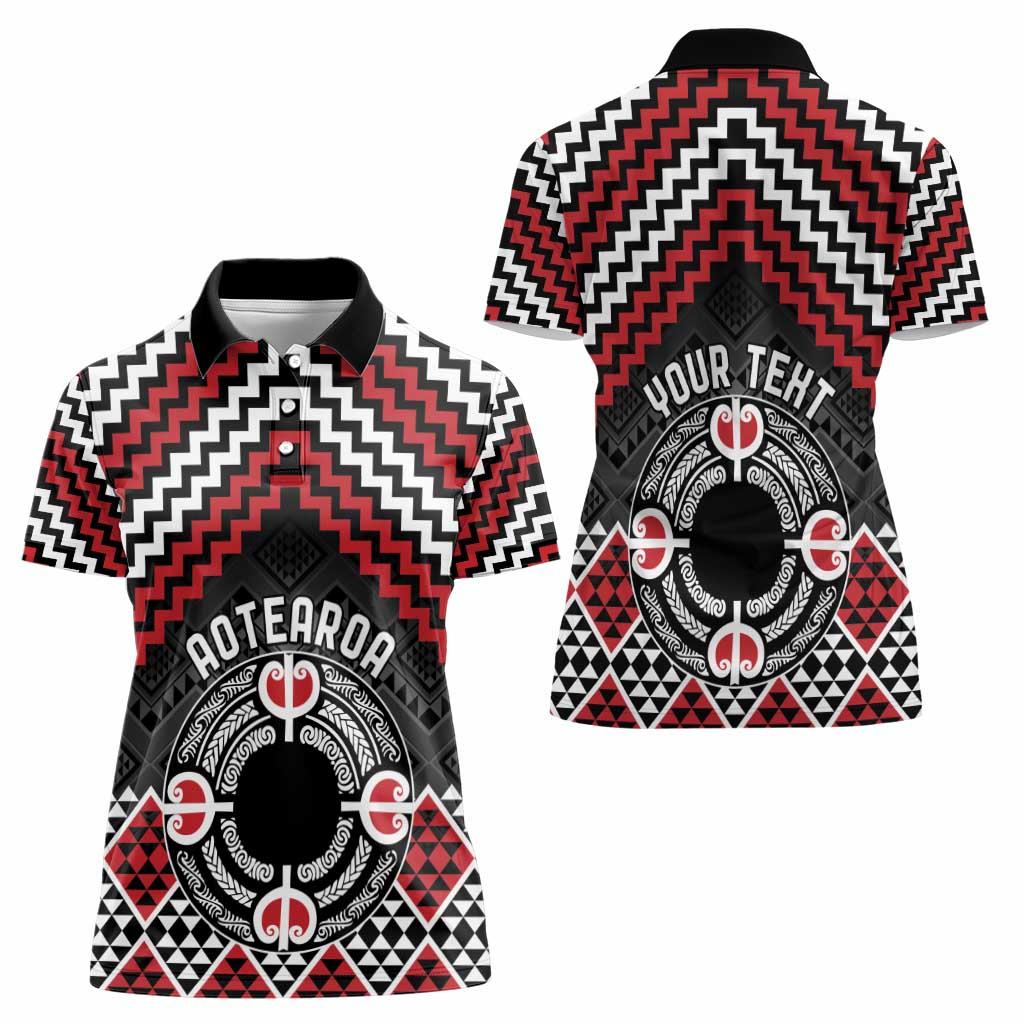 Personalised Aotearoa Niho Taniwha Motif Women Polo Shirt Red Style LT9 - Polynesian Pride