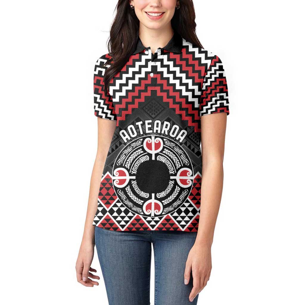 Personalised Aotearoa Niho Taniwha Motif Women Polo Shirt Red Style LT9 - Polynesian Pride