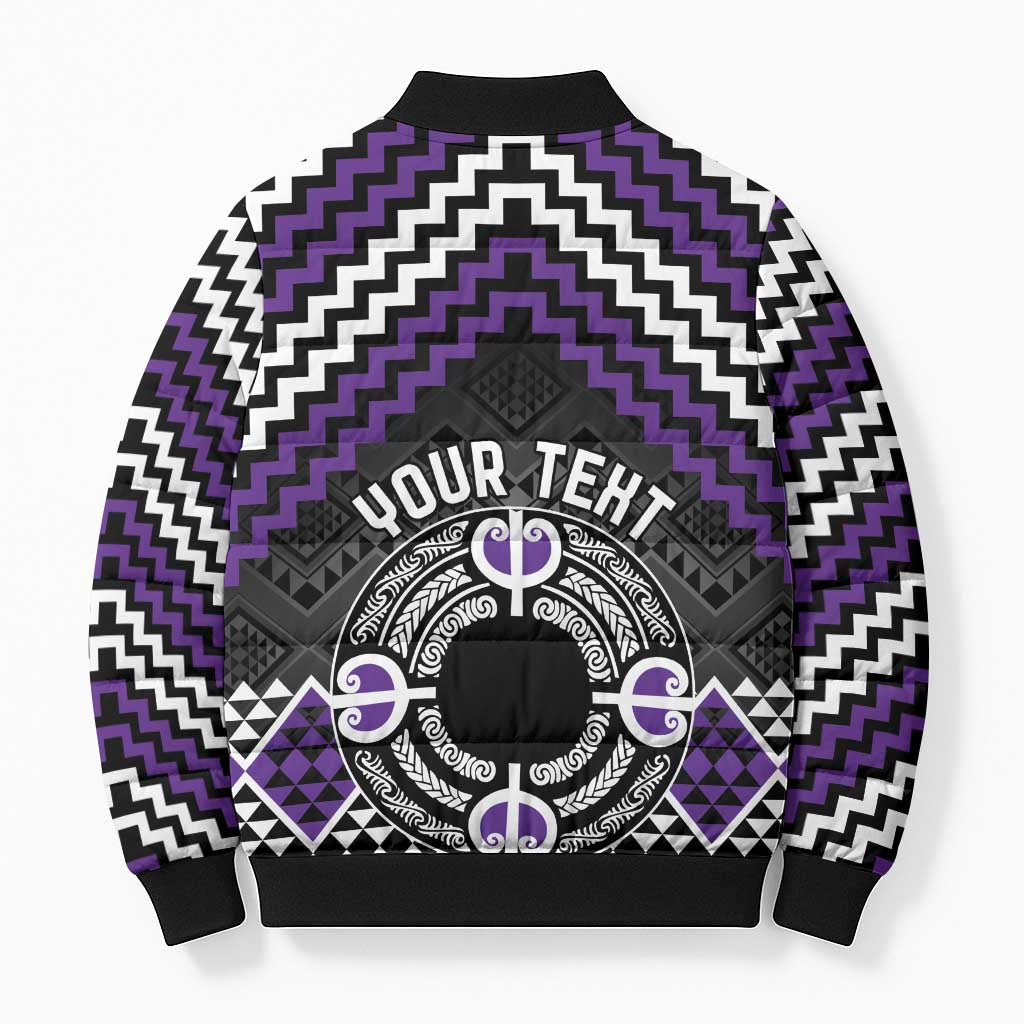 Personalised Aotearoa Niho Taniwha Motif Bomber Puffer Jacket Violet Style LT9 - Polynesian Pride