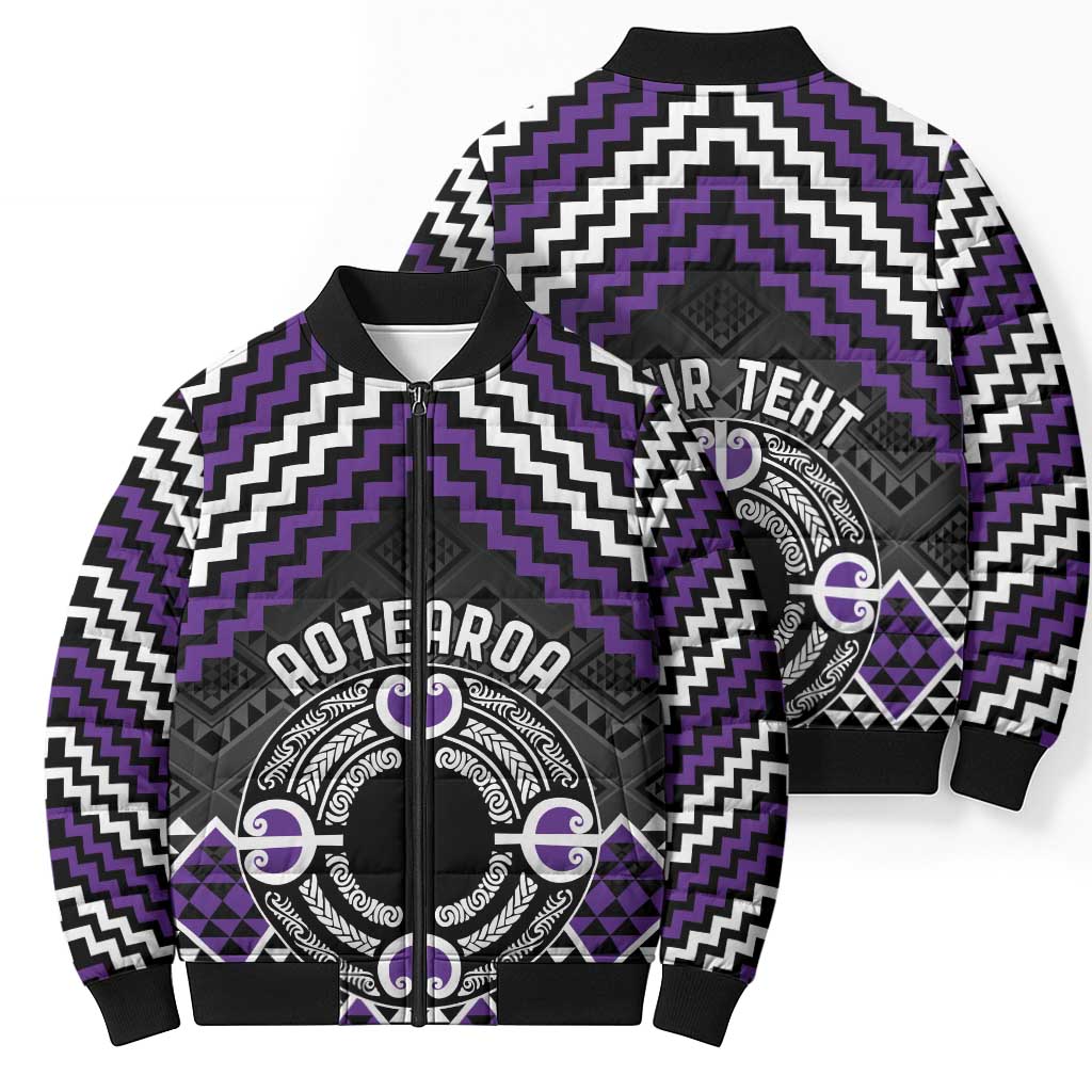 Personalised Aotearoa Niho Taniwha Motif Bomber Puffer Jacket Violet Style LT9 - Polynesian Pride