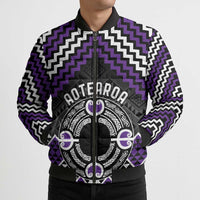 Personalised Aotearoa Niho Taniwha Motif Bomber Puffer Jacket Violet Style LT9 - Polynesian Pride