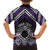 Personalised Aotearoa Niho Taniwha Motif Family Matching Off Shoulder Short Dress and Hawaiian Shirt Violet Style