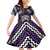 Personalised Aotearoa Niho Taniwha Motif Family Matching Off Shoulder Short Dress and Hawaiian Shirt Violet Style