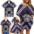 Personalised Aotearoa Niho Taniwha Motif Family Matching Off Shoulder Short Dress and Hawaiian Shirt Violet Style