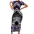 Personalised Aotearoa Niho Taniwha Motif Family Matching Short Sleeve Bodycon Dress and Hawaiian Shirt Violet Style