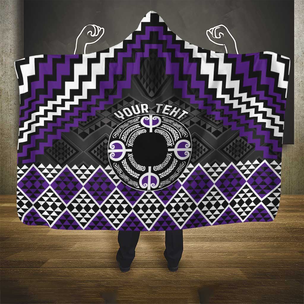 Personalised Aotearoa Niho Taniwha Motif Hooded Blanket Violet Style LT9 - Polynesian Pride