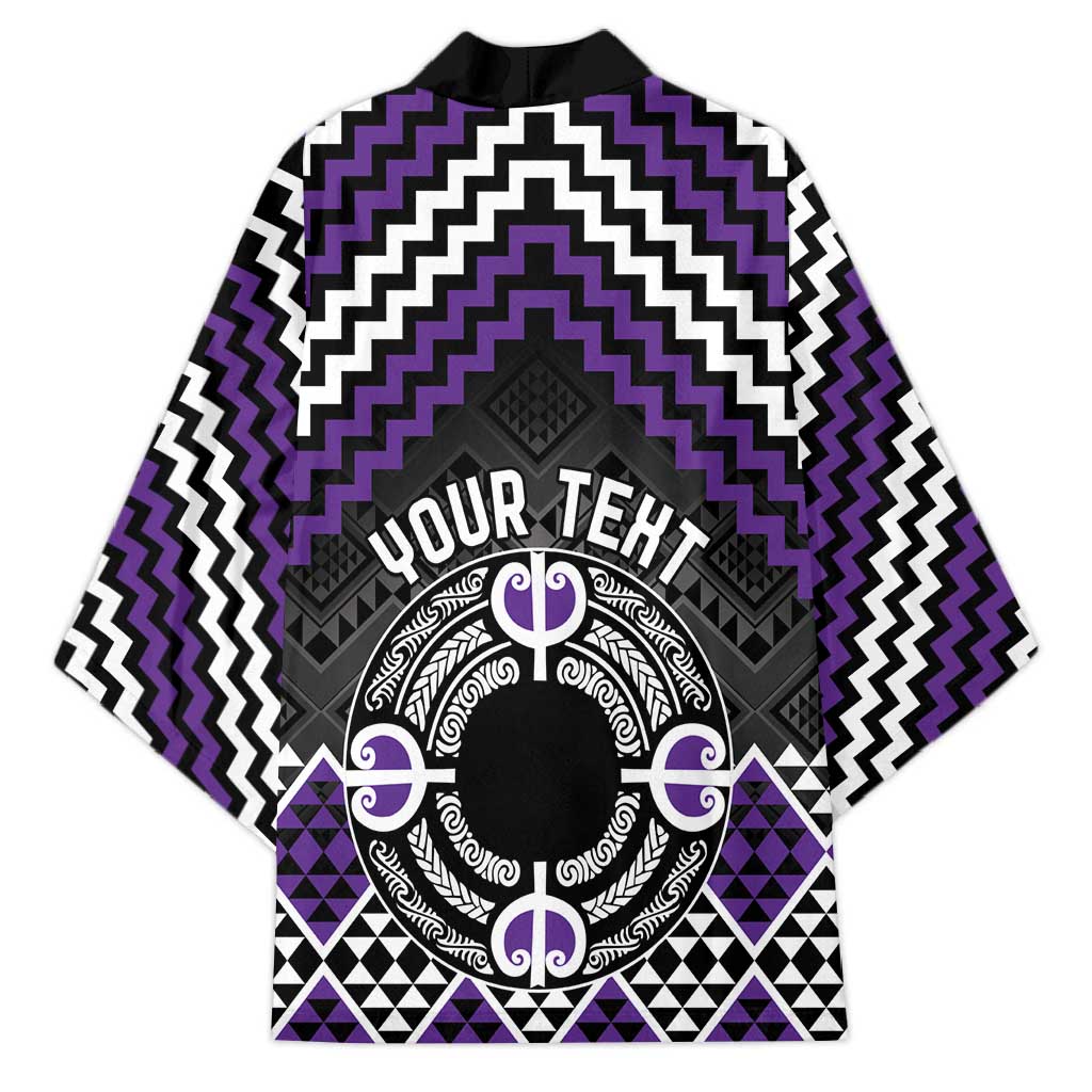 Personalised Aotearoa Niho Taniwha Motif Kimono Violet Style LT9 - Polynesian Pride