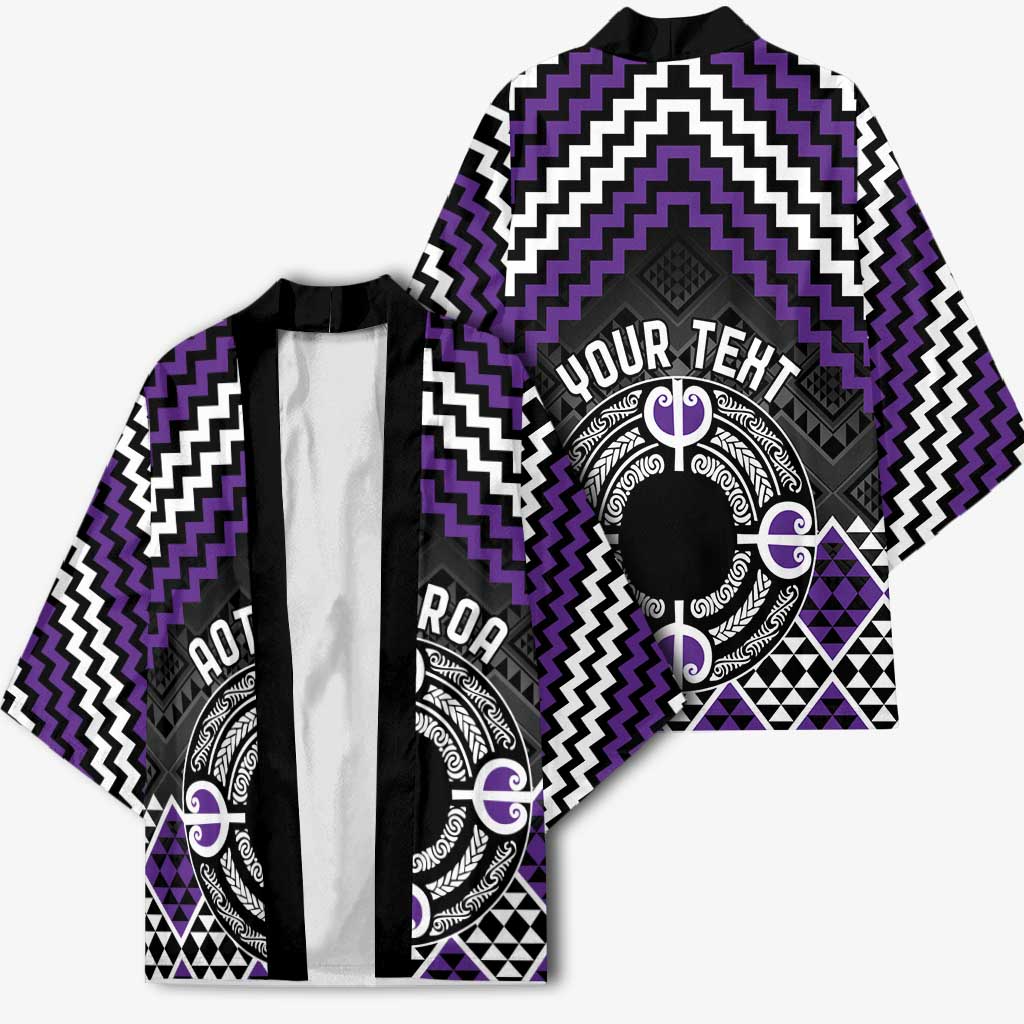 Personalised Aotearoa Niho Taniwha Motif Kimono Violet Style LT9 - Polynesian Pride