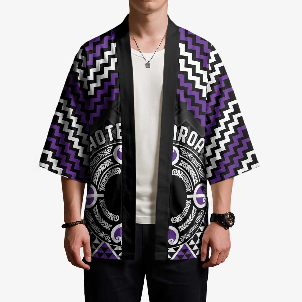 Personalised Aotearoa Niho Taniwha Motif Kimono Violet Style LT9 - Polynesian Pride