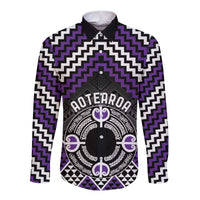 Personalised Aotearoa Niho Taniwha Motif Long Sleeve Button Shirt Violet Style LT9 Unisex Violet - Polynesian Pride