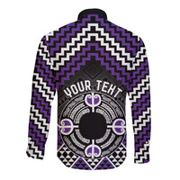 Personalised Aotearoa Niho Taniwha Motif Long Sleeve Button Shirt Violet Style LT9 - Polynesian Pride