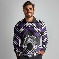 Personalised Aotearoa Niho Taniwha Motif Long Sleeve Polo Shirt Violet Style LT9 - Polynesian Pride