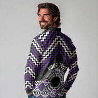 Personalised Aotearoa Niho Taniwha Motif Long Sleeve Polo Shirt Violet Style LT9 - Polynesian Pride