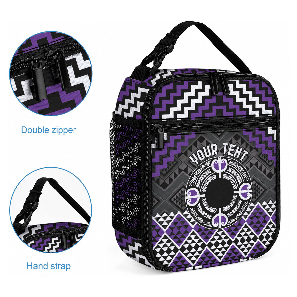 Personalised Aotearoa Niho Taniwha Motif Lunch Bag Violet Style LT9 - Polynesian Pride