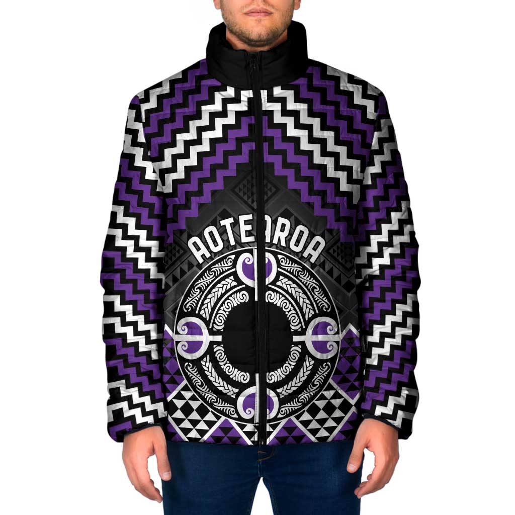 Personalised Aotearoa Niho Taniwha Motif Padded Jacket Violet Style LT9 Men Violet - Polynesian Pride