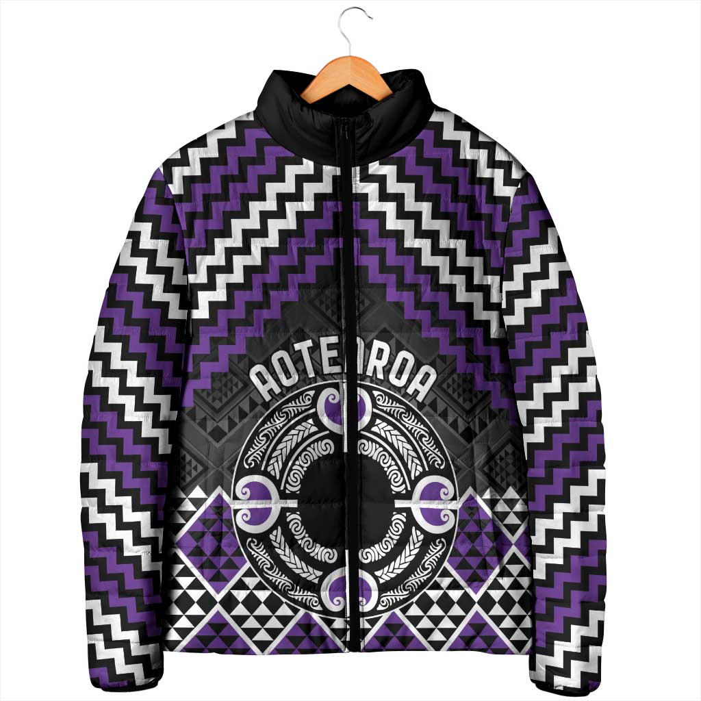 Personalised Aotearoa Niho Taniwha Motif Padded Jacket Violet Style LT9 - Polynesian Pride