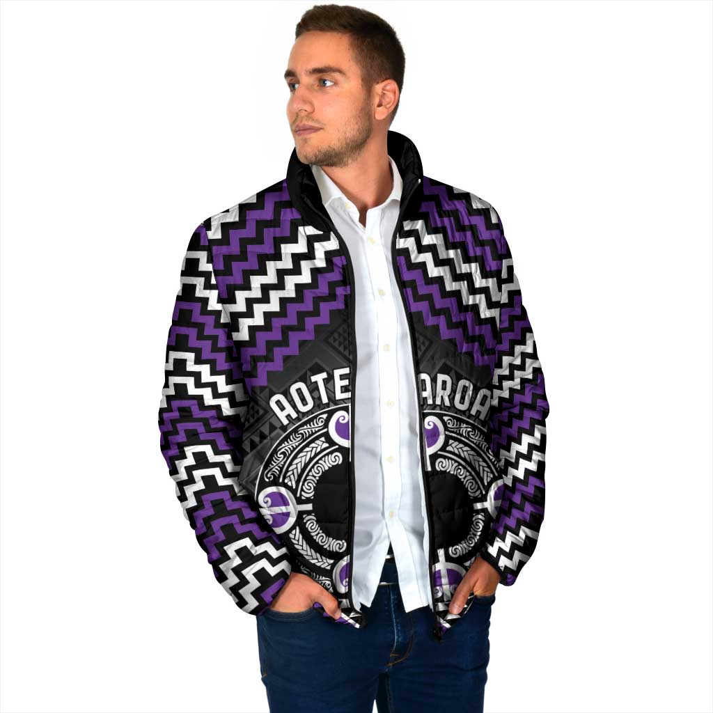 Personalised Aotearoa Niho Taniwha Motif Padded Jacket Violet Style LT9 - Polynesian Pride