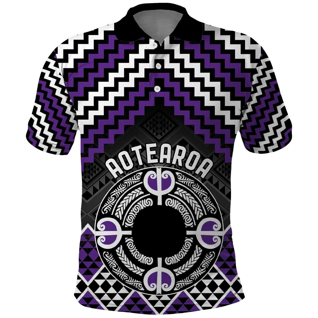 Personalised Aotearoa Niho Taniwha Motif Polo Shirt Violet Style LT9 Violet - Polynesian Pride