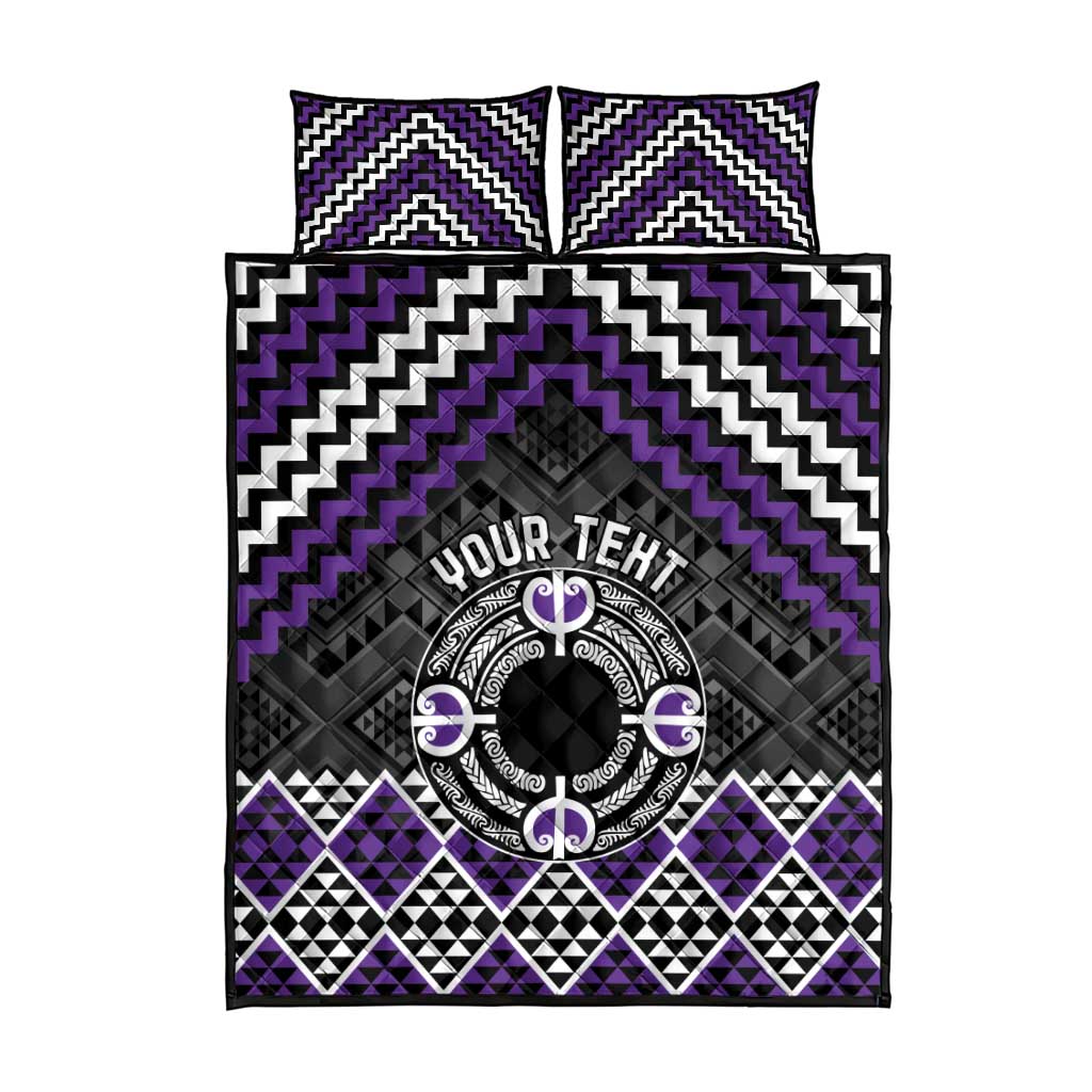 Personalised Aotearoa Niho Taniwha Motif Quilt Bed Set Violet Style LT9 - Polynesian Pride