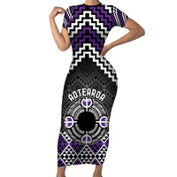 Personalised Aotearoa Niho Taniwha Motif Short Sleeve Bodycon Dress Violet Style LT9 Long Dress Violet - Polynesian Pride