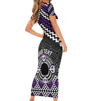 Personalised Aotearoa Niho Taniwha Motif Short Sleeve Bodycon Dress Violet Style LT9 - Polynesian Pride