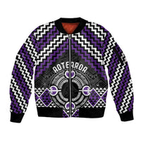 Personalised Aotearoa Niho Taniwha Motif Sleeve Zip Bomber Jacket Violet Style LT9 Unisex Violet - Polynesian Pride