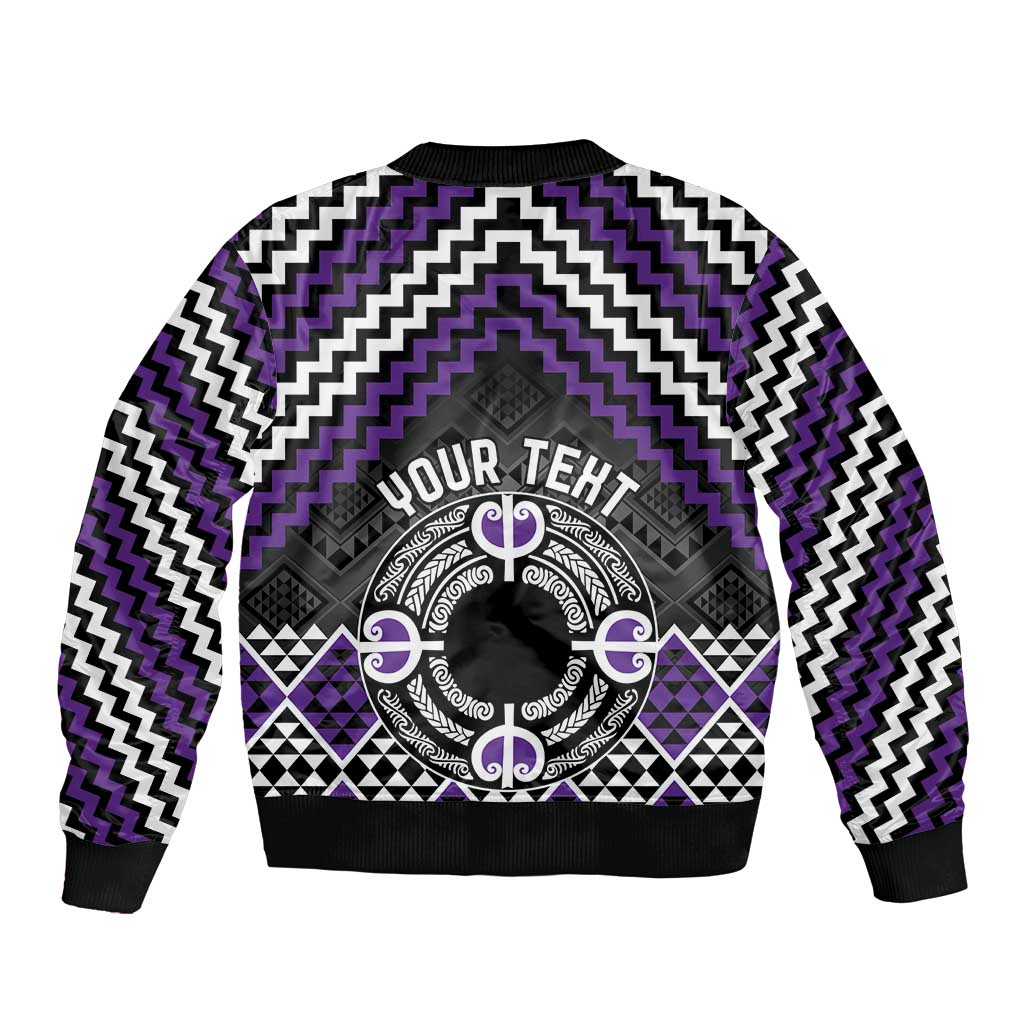 Personalised Aotearoa Niho Taniwha Motif Sleeve Zip Bomber Jacket Violet Style LT9 - Polynesian Pride
