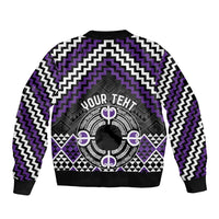 Personalised Aotearoa Niho Taniwha Motif Sleeve Zip Bomber Jacket Violet Style LT9 - Polynesian Pride