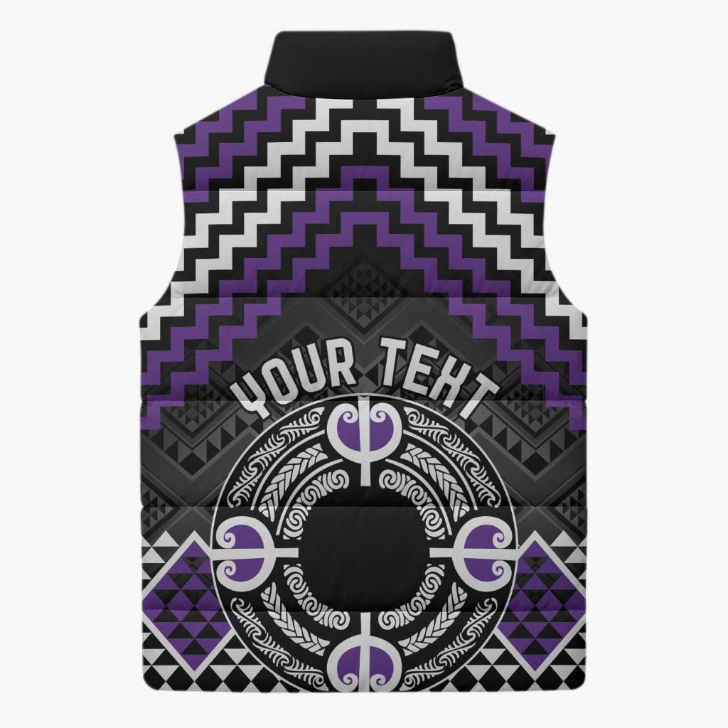Personalised Aotearoa Niho Taniwha Motif Sleeveless Puffer Jacket Violet Style LT9 - Polynesian Pride