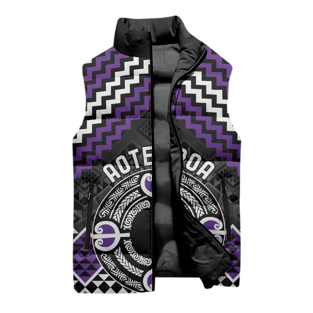 Personalised Aotearoa Niho Taniwha Motif Sleeveless Puffer Jacket Violet Style LT9 - Polynesian Pride