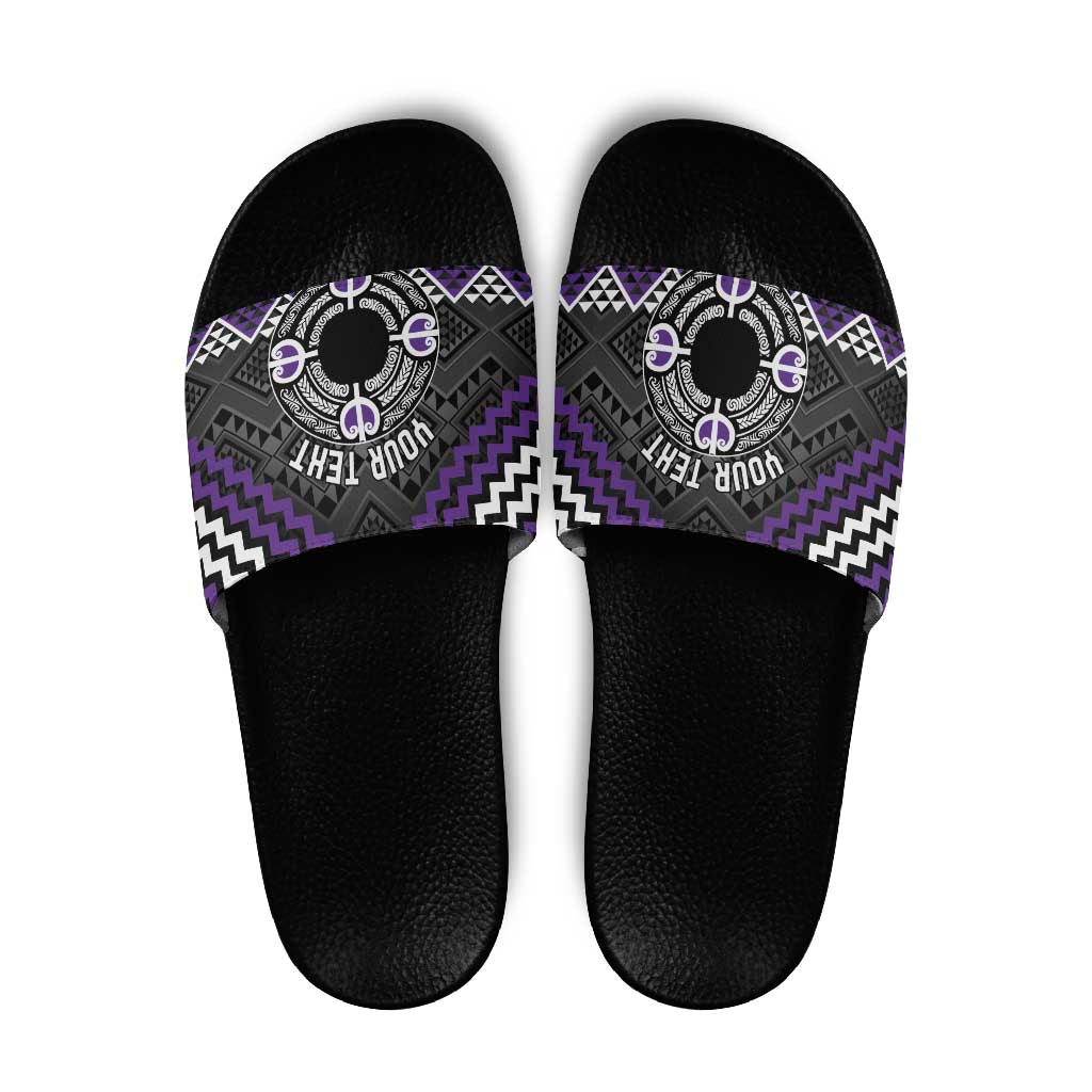 Personalised Aotearoa Niho Taniwha Motif Slide Sandals Violet Style LT9 Violet - Polynesian Pride